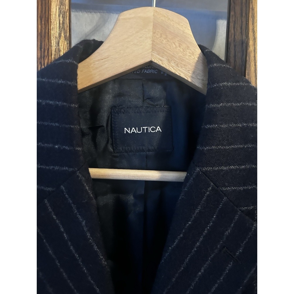 NAUTICA Men's Sz 40L Navy Pin Stripe 100% Wool Sport Coat Jacket Double Vented - Picture 3 of 11